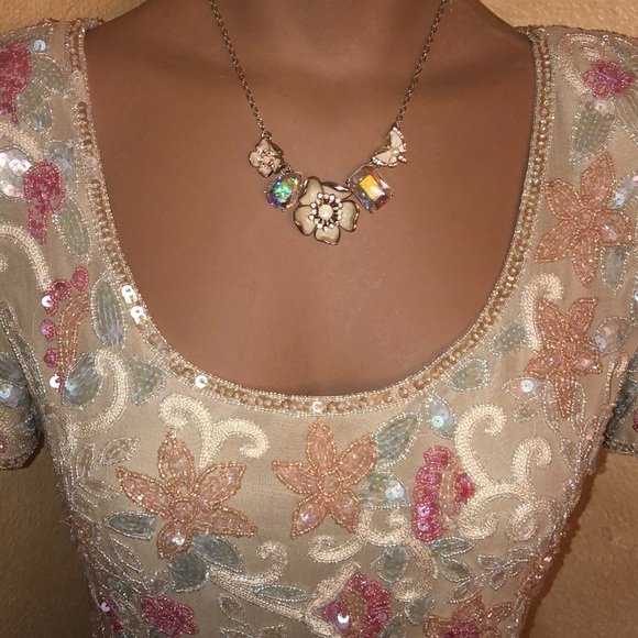 Easter Dream Vtg Adrianna Papell Silk beaded top - Picture 7 of 10